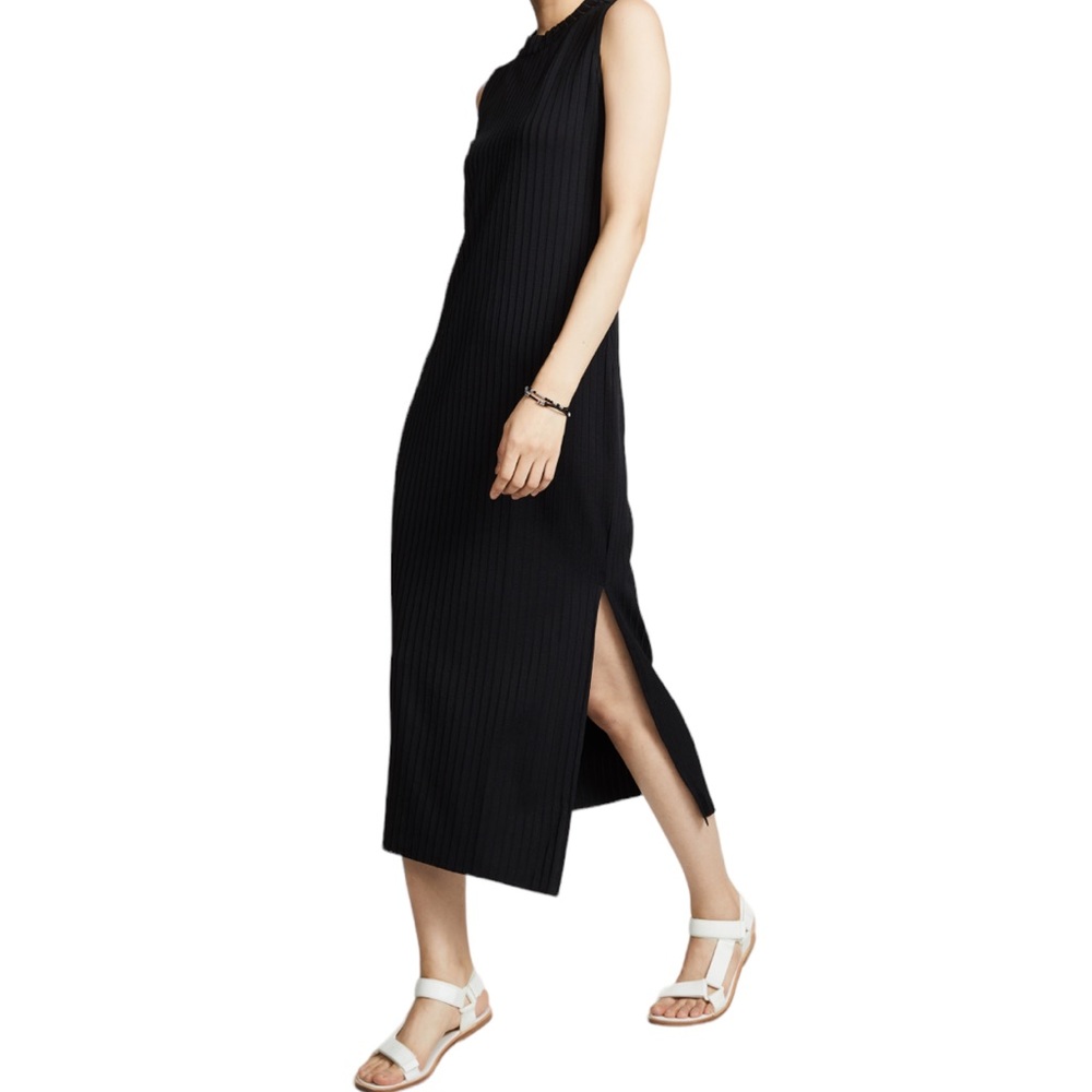 AYR navy Ribbed Sleeveless Midi Dress ‘the long weekend’ mock neck